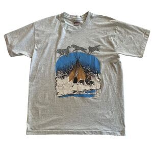 Vintage Native American Graphic Single Stitch T-Shirt Grey